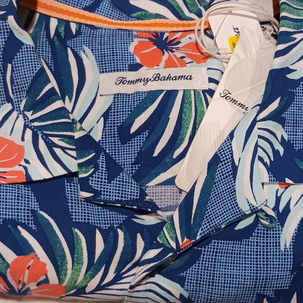 Tommy Bahama Marina Blooms Hawaiiam Shirt Madras Blue - Picture 4 of 8